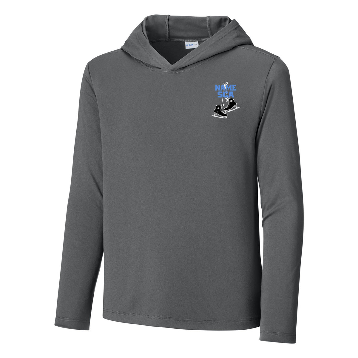 Youth Posi-UV Pro Long Sleeve Hoodie — Dark Smoke Grey, Logo 1, front