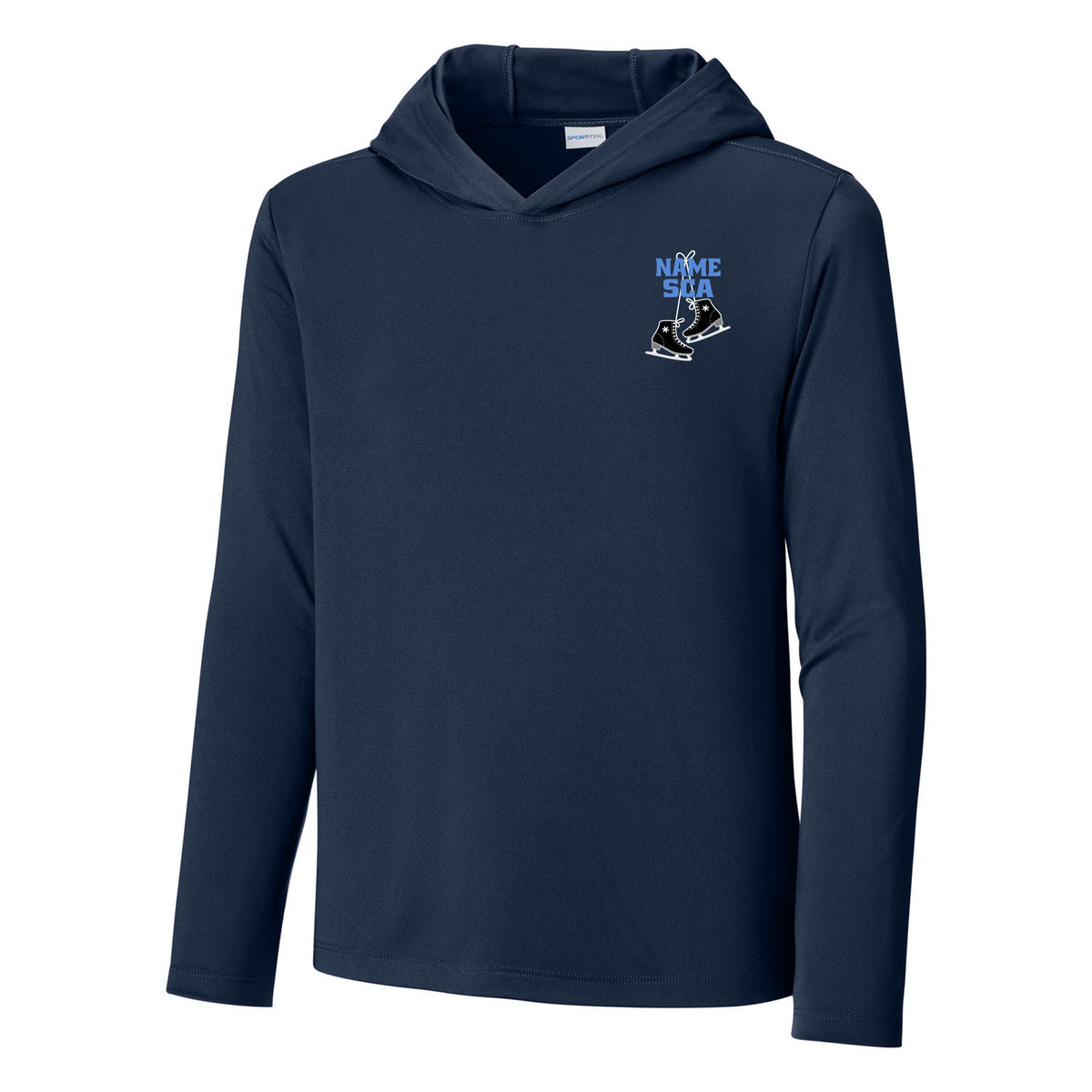 Youth Posi-UV Pro Long Sleeve Hoodie — True Navy, Logo 1, front