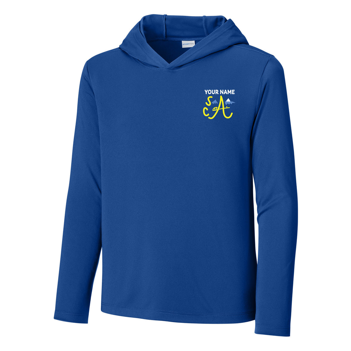 Youth Posi-UV Pro Long Sleeve Hoodie — True Royal, Logo 2, front