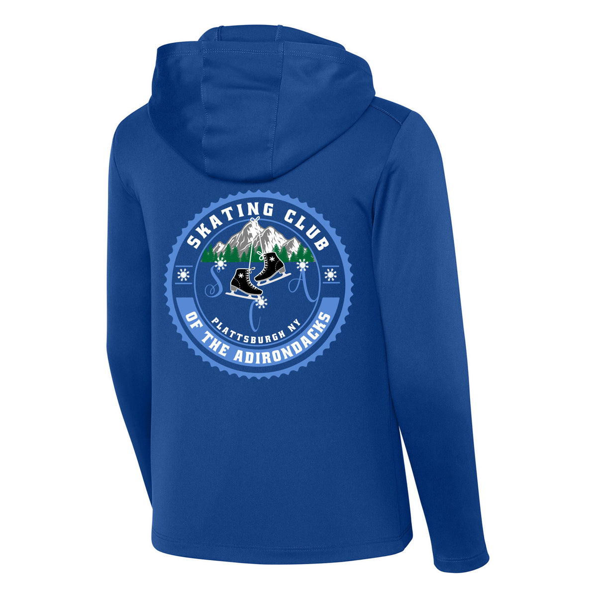 Youth Posi-UV Pro Long Sleeve Hoodie — True Royal, Logo 1, back