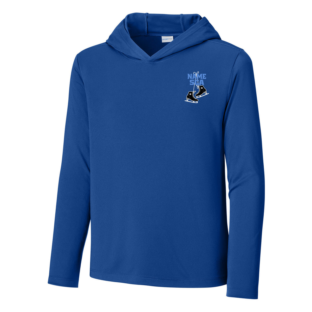 Youth Posi-UV Pro Long Sleeve Hoodie — True Royal, Logo 1, front