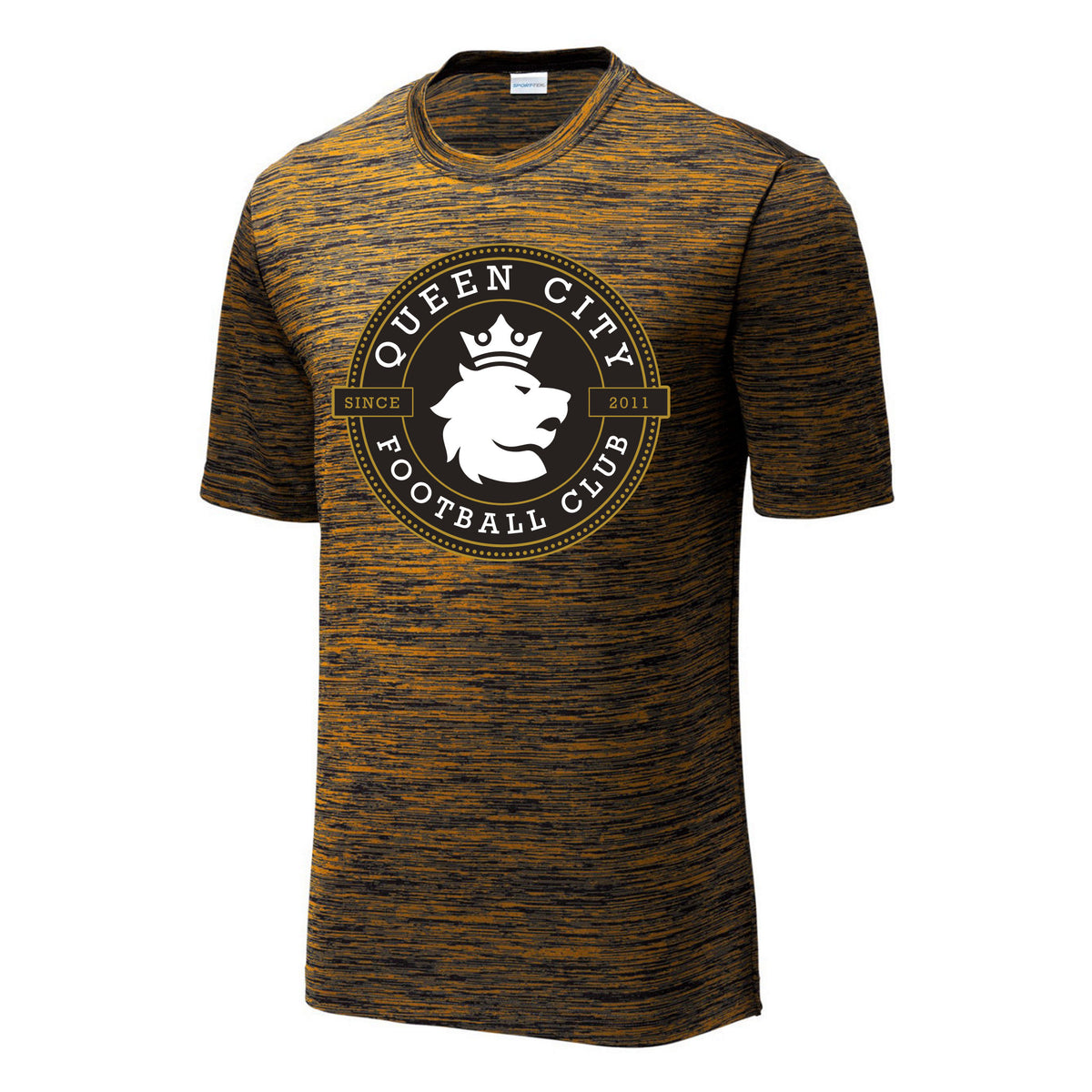 Sport-Tek PosiCharge Electric Heather Tee — Gold-Black Electric, front