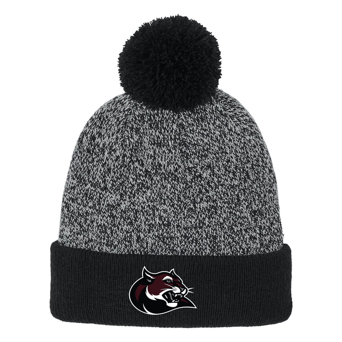 Halftime Heather Pom Beanie — Black/ Silver, COUGAR, front