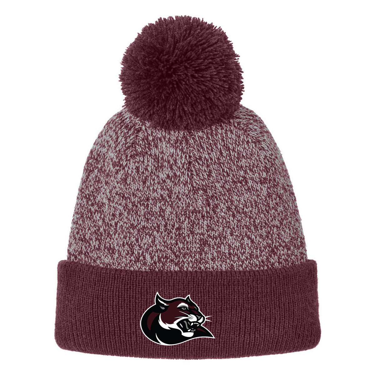 Halftime Heather Pom Beanie — Maroon/ Silver, COUGAR, front