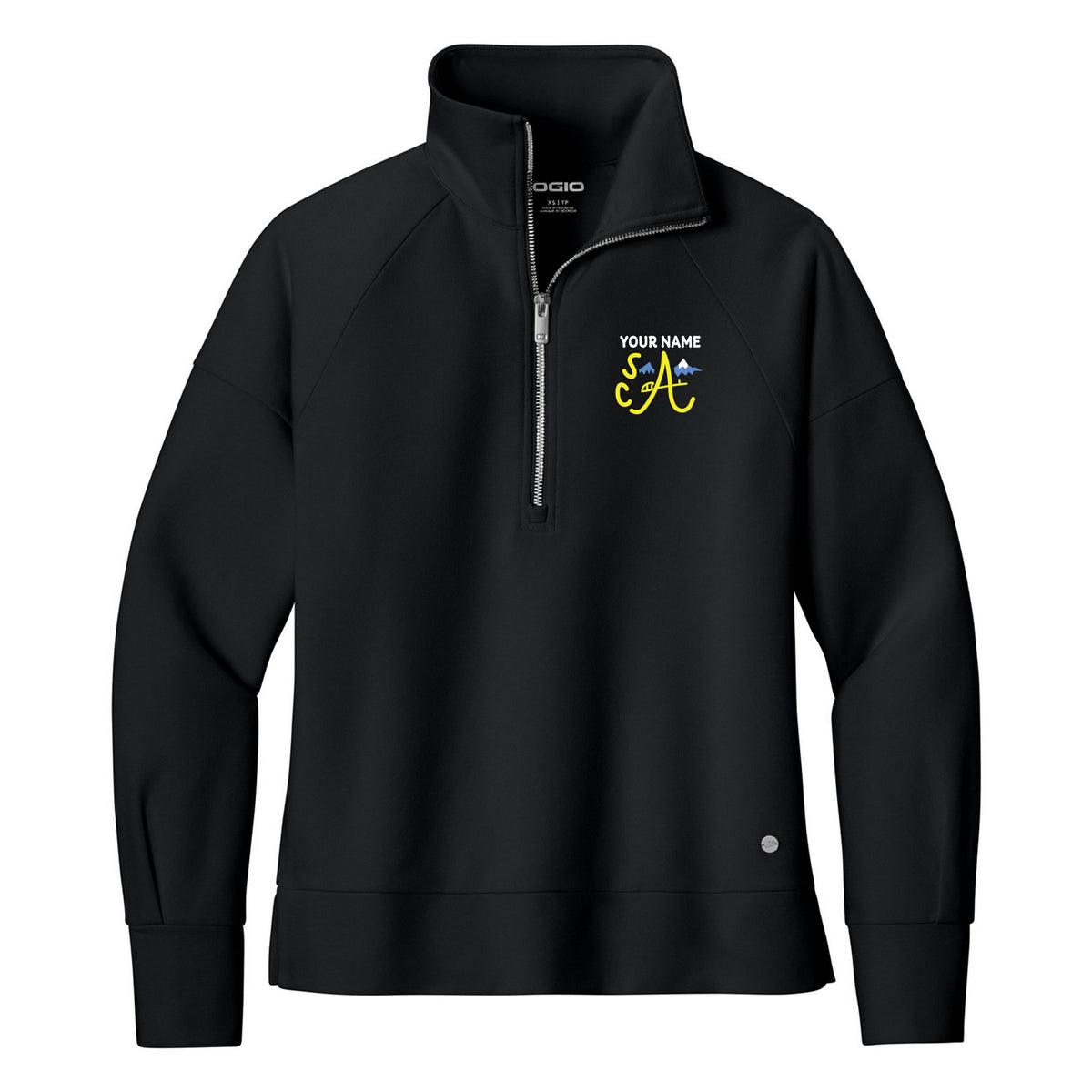 OGIO Women's Luuma 1/2-Zip — Blacktop, Logo 1, front