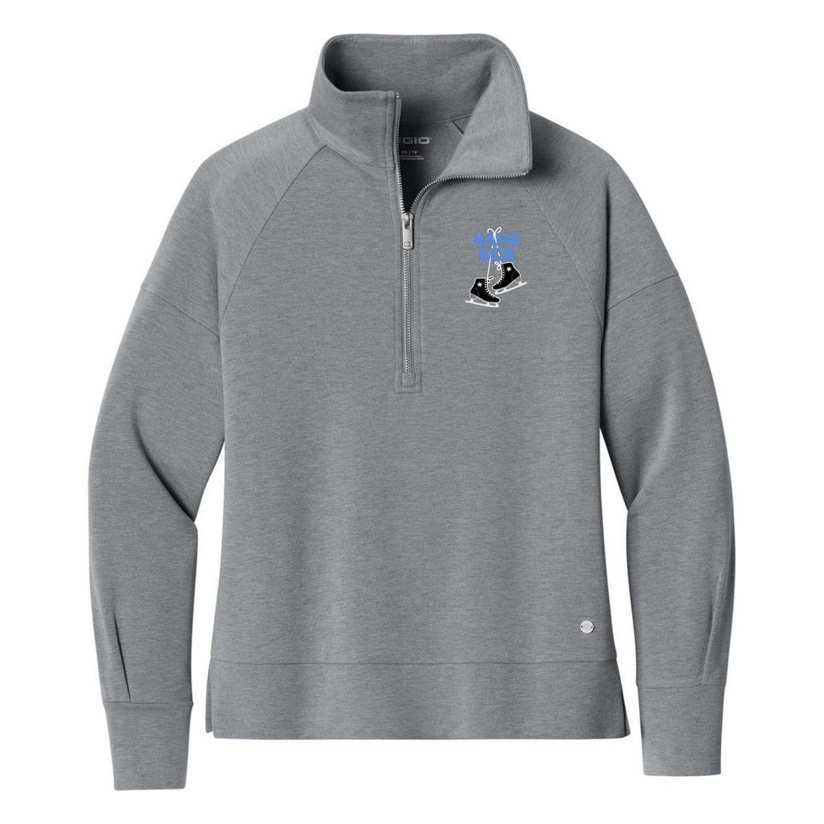OGIO Women's Luuma 1/2-Zip — Petrol Grey Heather, Logo 2, front