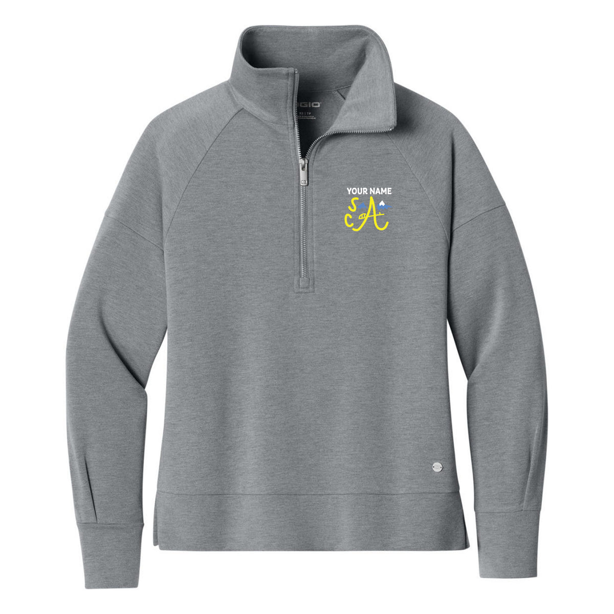 OGIO Women's Luuma 1/2-Zip — Petrol Grey Heather, Logo 1, front