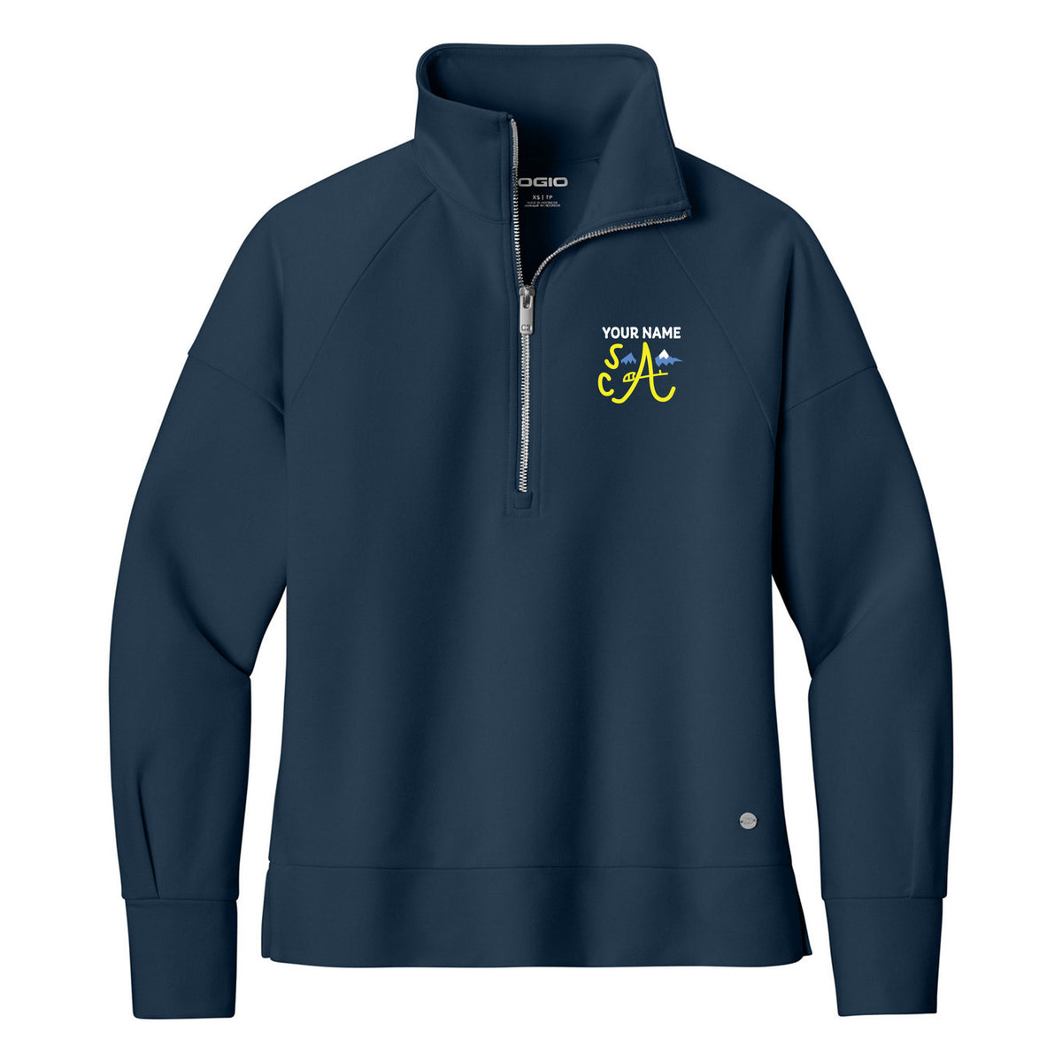 OGIO Women's Luuma 1/2-Zip — River Blue Navy, Logo 1, front