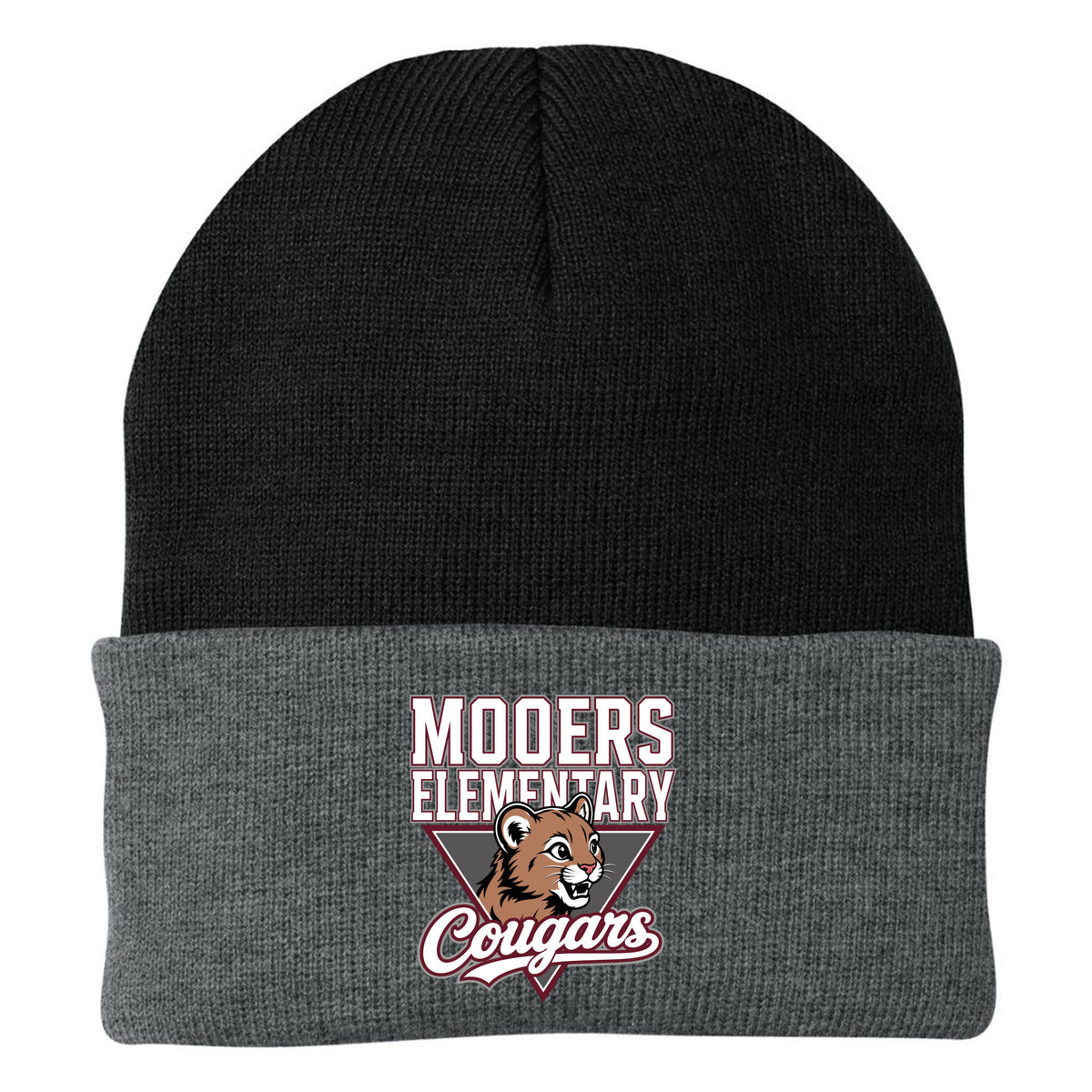 Cobras Teacher Knit Beanie — Black/ Athletic Oxford, Logo 2, front