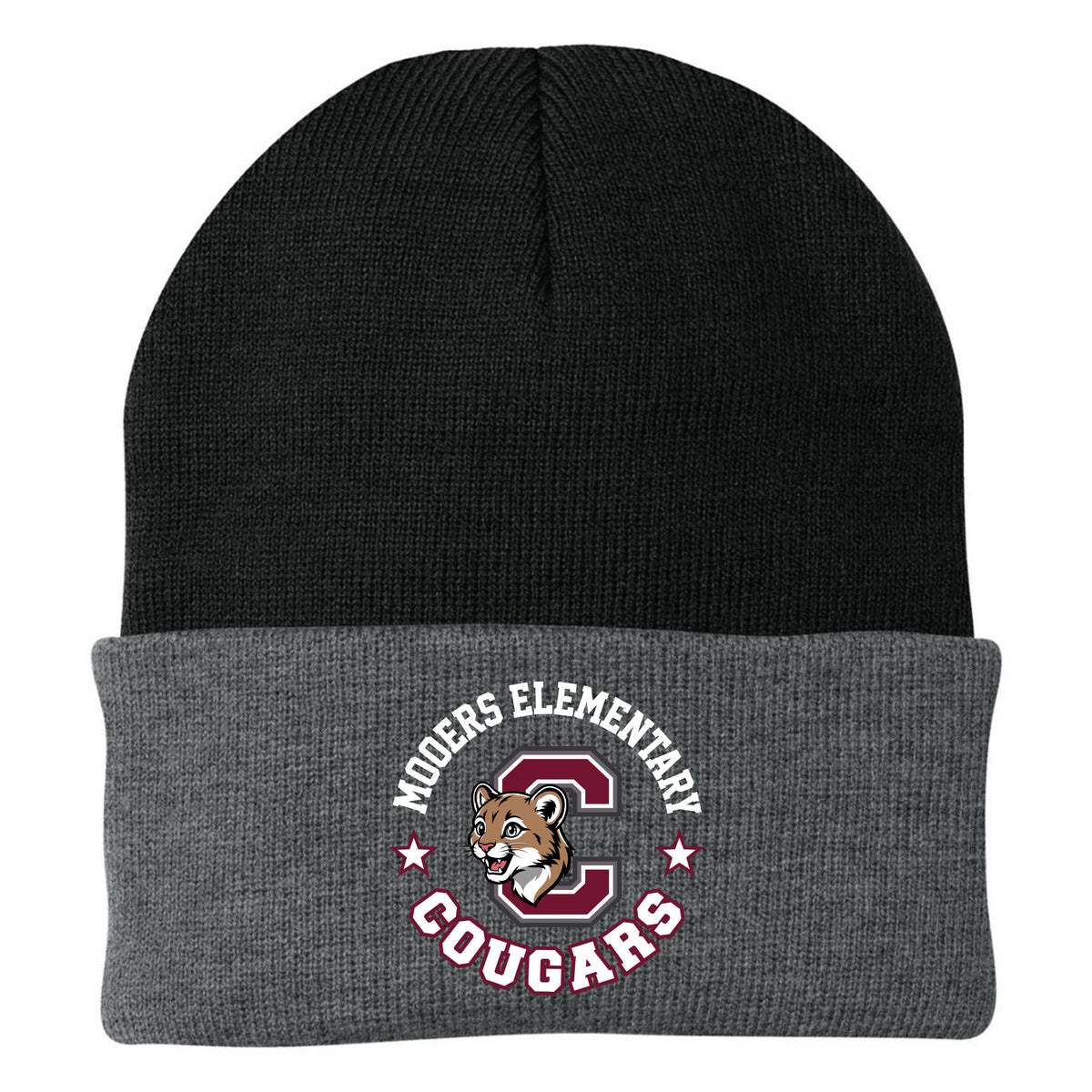 Cobras Teacher Knit Beanie — Black/ Athletic Oxford, Logo 1, front