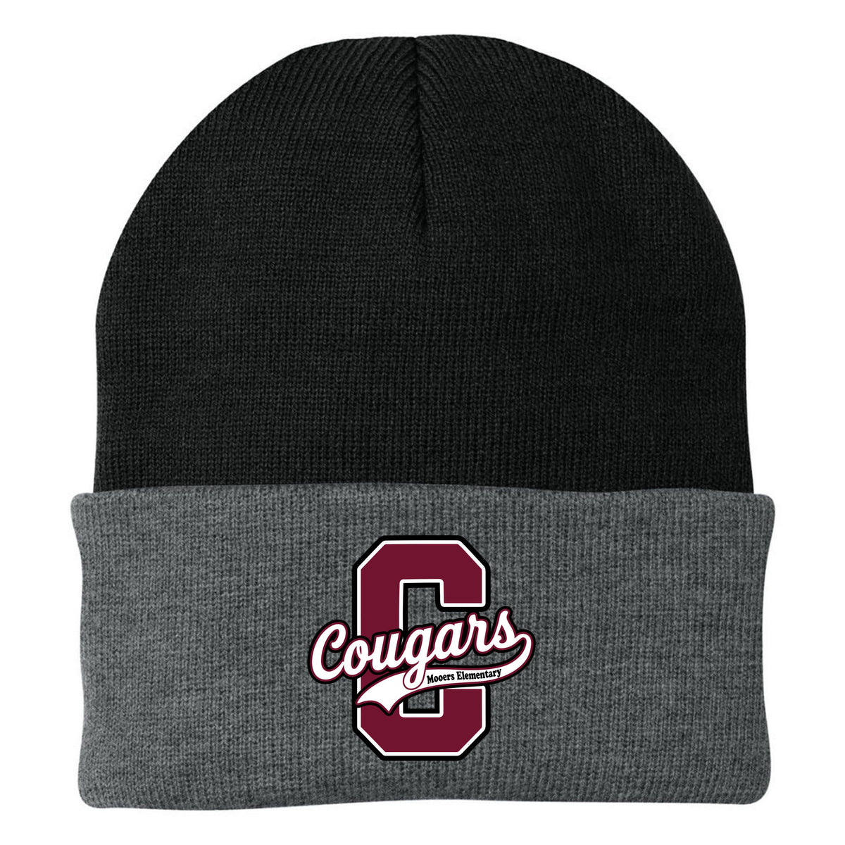Cobras Teacher Knit Beanie — Black/ Athletic Oxford, C Logo, front
