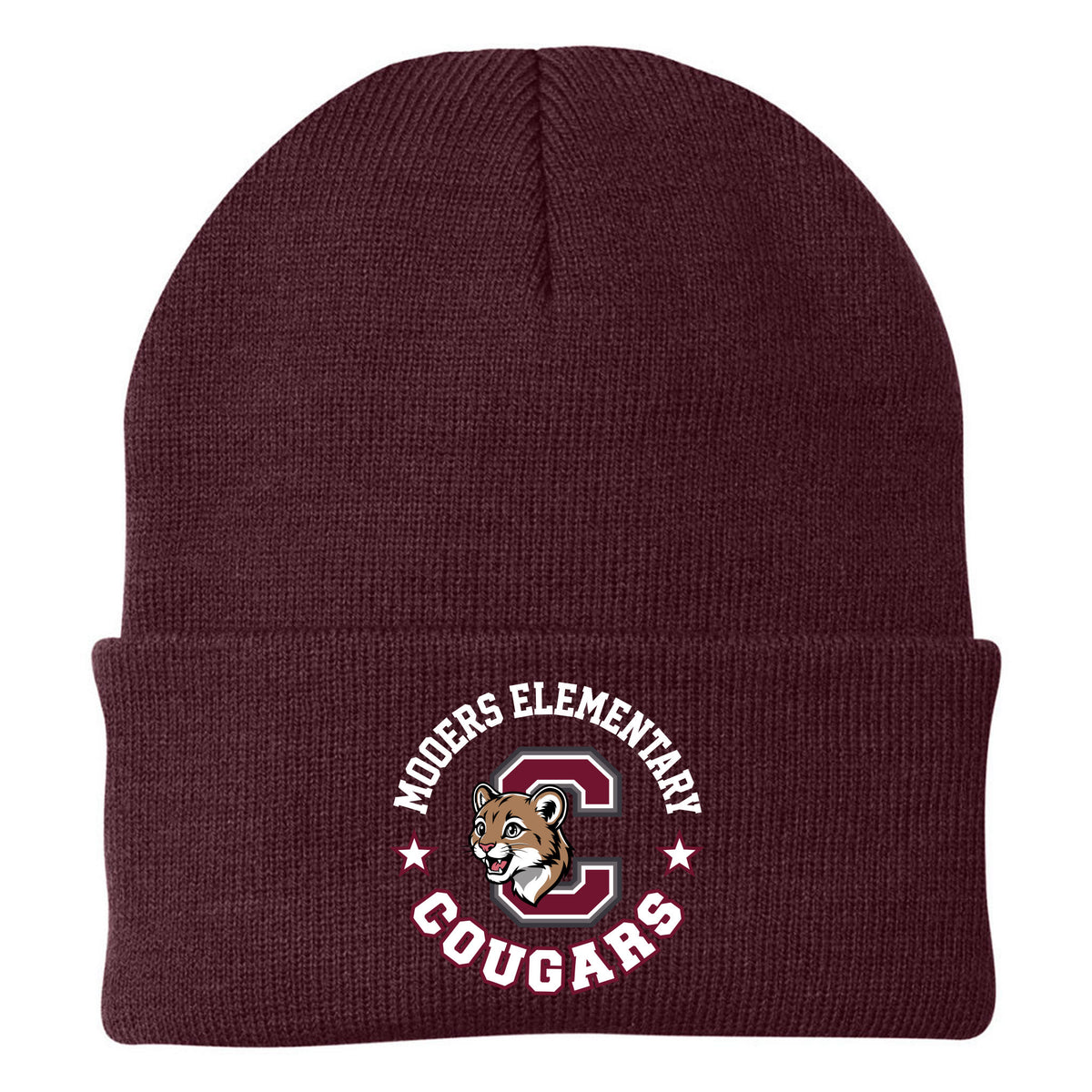 Cobras Teacher Knit Beanie — Maroon, Logo 1, front