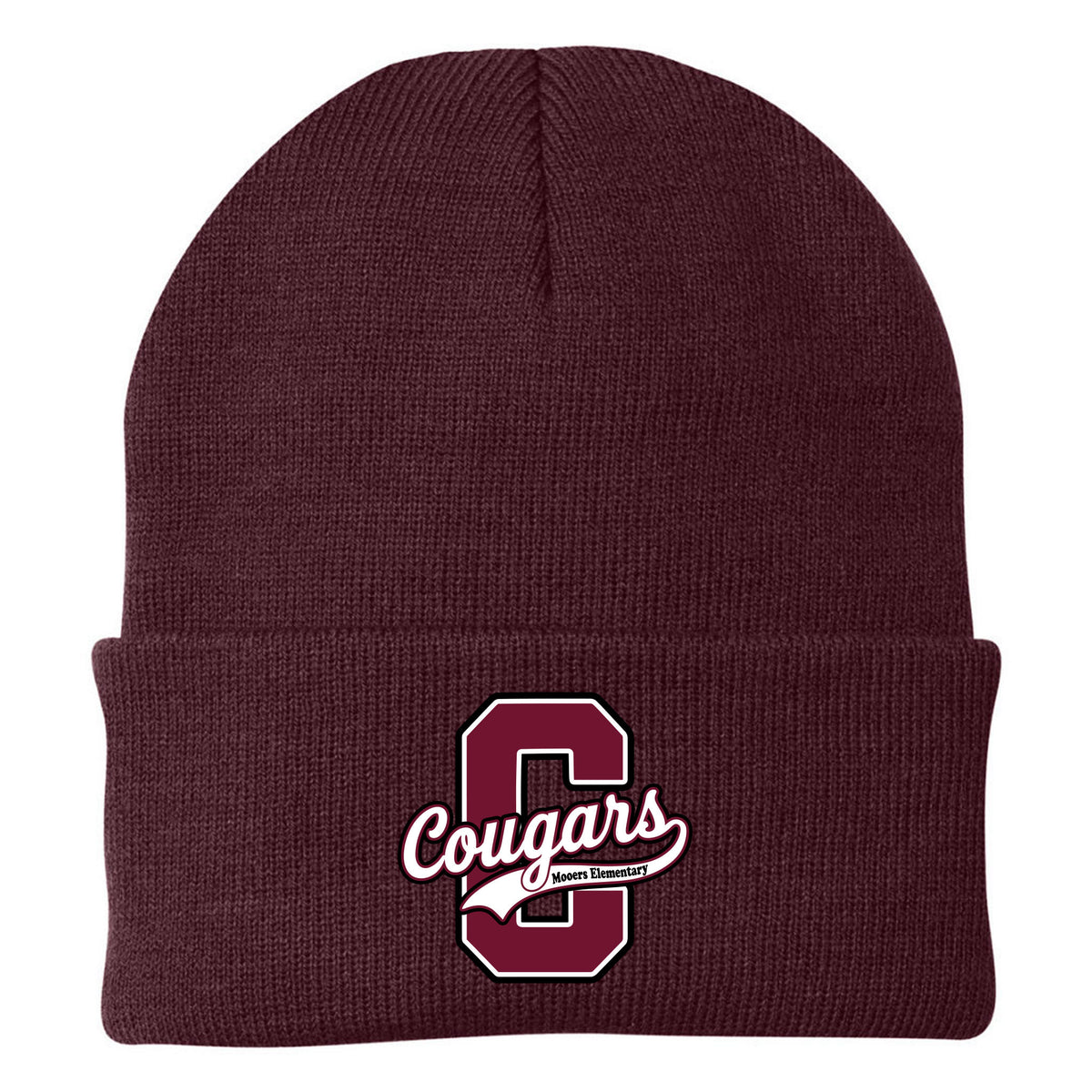 Cobras Teacher Knit Beanie — Maroon, C Logo, front