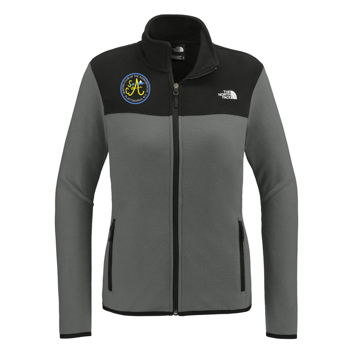 The North Face Women's Glacier Full-Zip Fleece Jacket — Asphalt Grey/ TNF Black, Logo 2, front