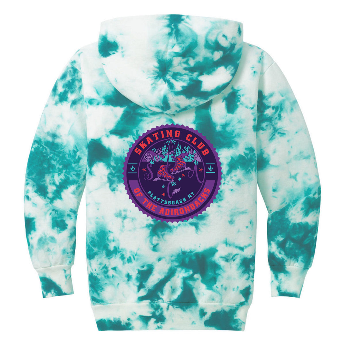 Youth Crystal Tie-Dye Pullover Hoodie — Teal, back