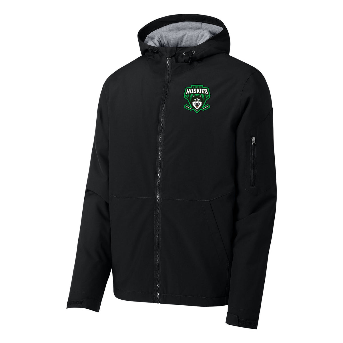 Embroidered Sport-Tek Waterproof Insulated Jacket — Black, front