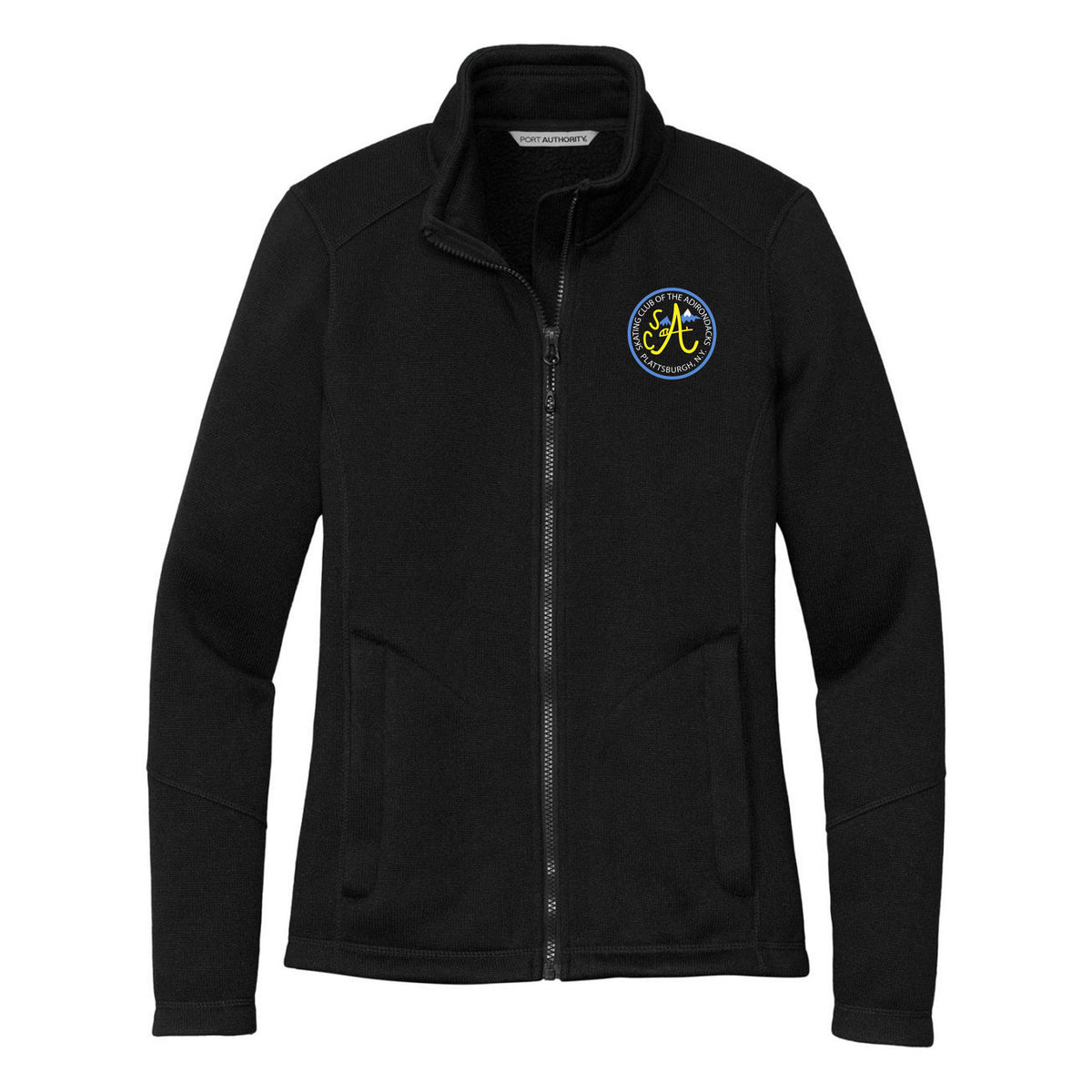 Port Authority Women's Arc Sweater Fleece Jacket — Deep Black, Logo 2, front