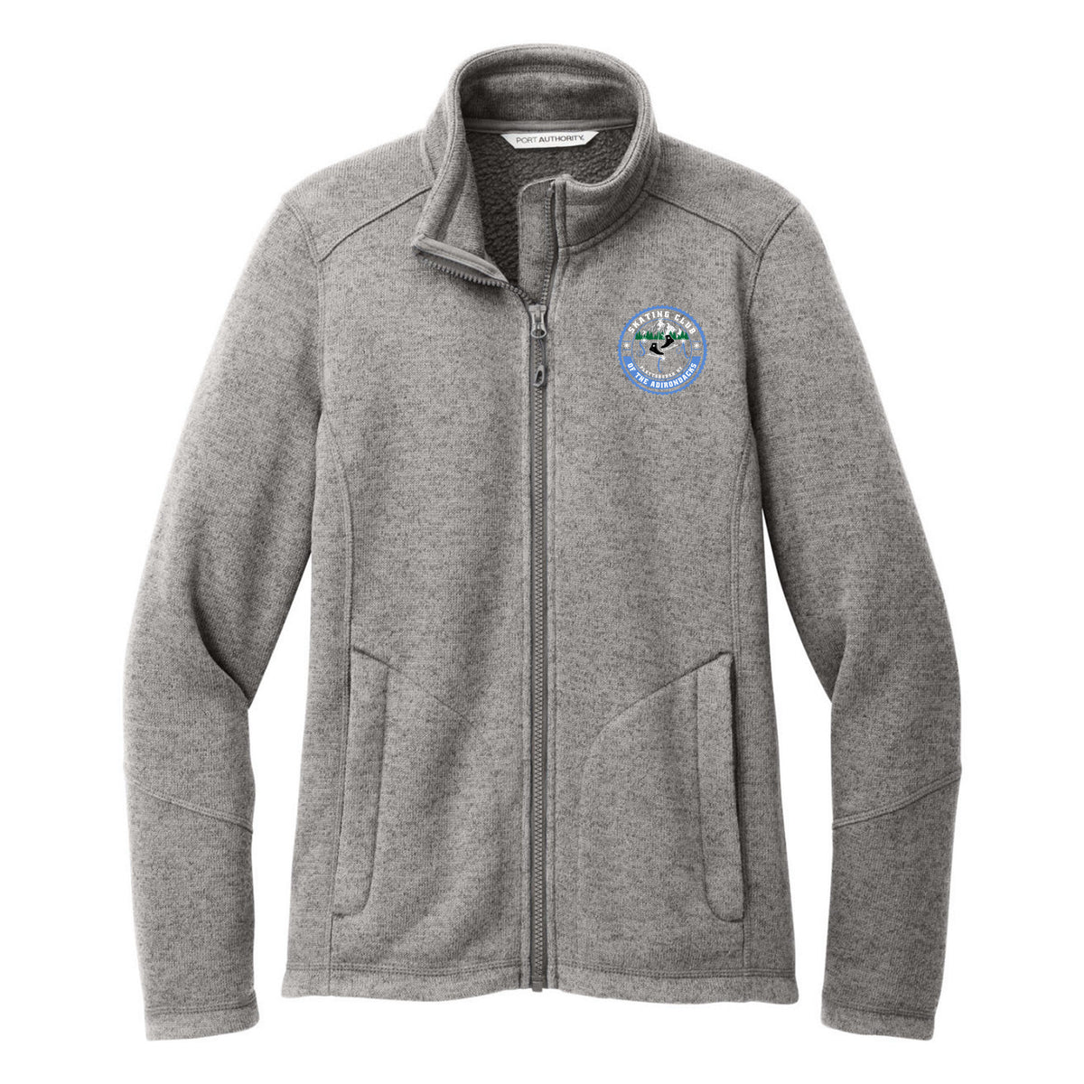 Port Authority Women's Arc Sweater Fleece Jacket — Deep Smoke Heather, Logo 1, front