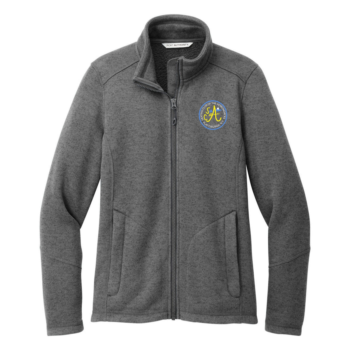 Port Authority Women's Arc Sweater Fleece Jacket — Grey Smoke Heather, Logo 2, front