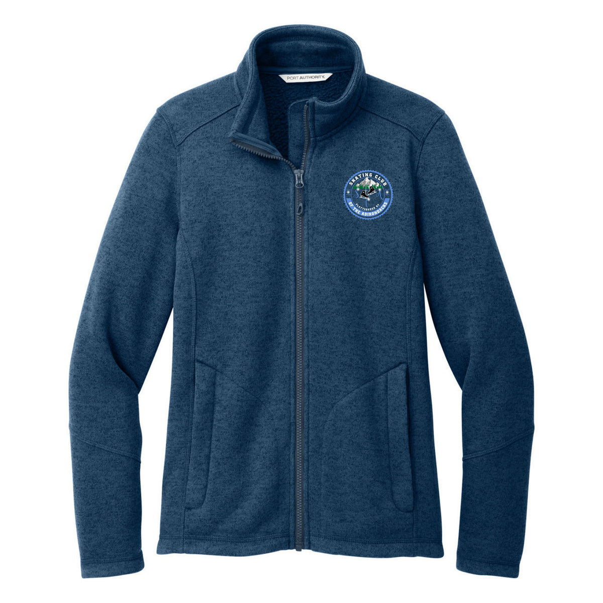 Port Authority Women's Arc Sweater Fleece Jacket — Insignia Blue Heather, Logo 1, front