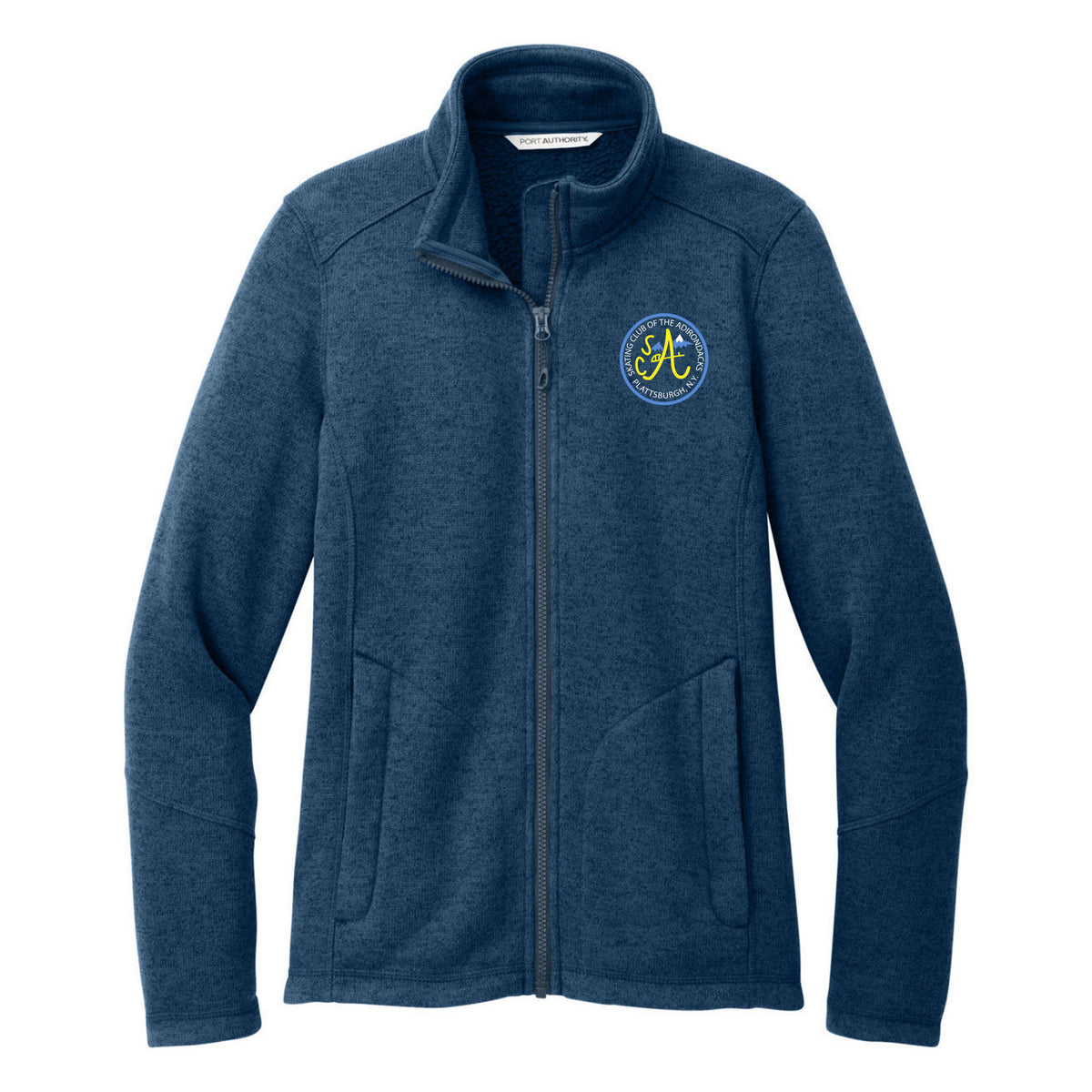 Port Authority Women's Arc Sweater Fleece Jacket — Insignia Blue Heather, Logo 2, front