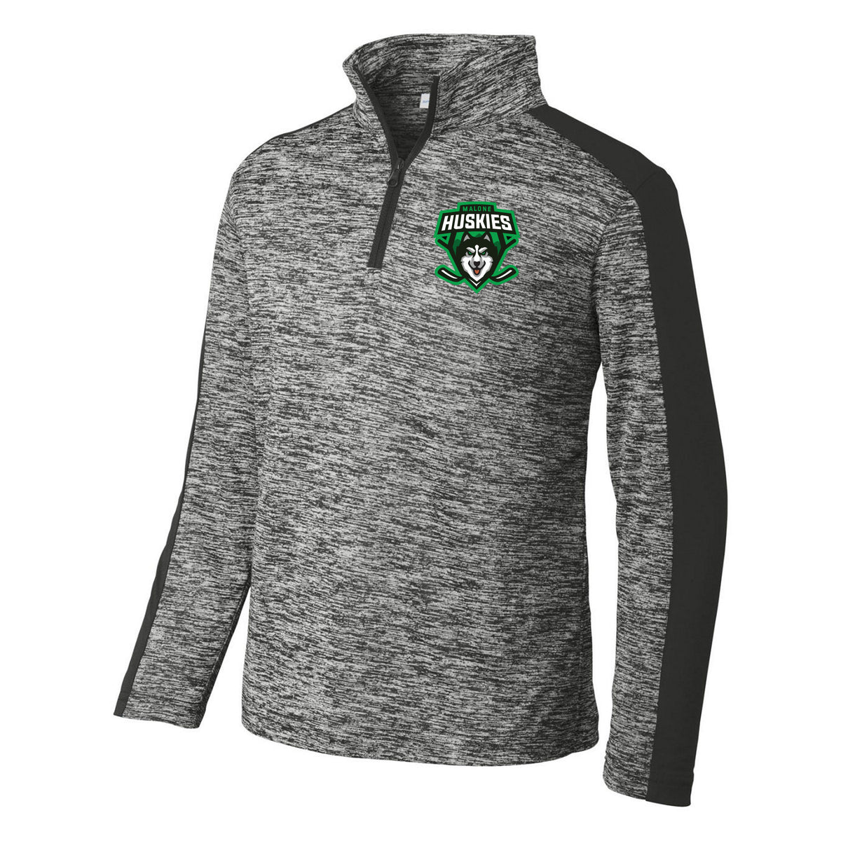 Sport-Tek Youth PosiCharge Electric Heather Colorblock 1/4-Zip Pullover — Black Electric/ Black, front