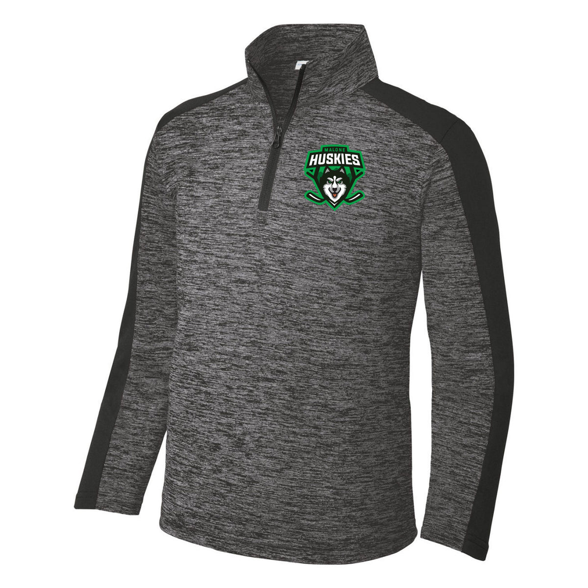 Sport-Tek Youth PosiCharge Electric Heather Colorblock 1/4-Zip Pullover — Grey-Black Electric/ Black, front